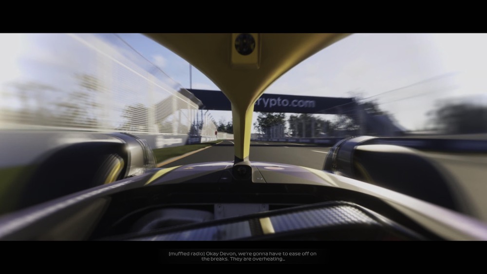 Screenshot of F1 23 on PlayStation 5 - view from the cockpit of a Konnersport car during a cutscene